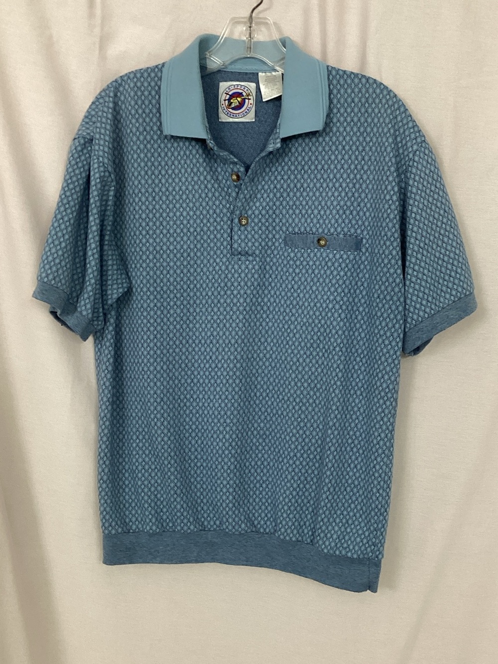 Textured Light Blue Polo Shirt with Contrast Collar